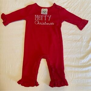 BB Boutique Merry Christmas Baby Long Sleeve Ruffle Romper Embroidery 6 Months